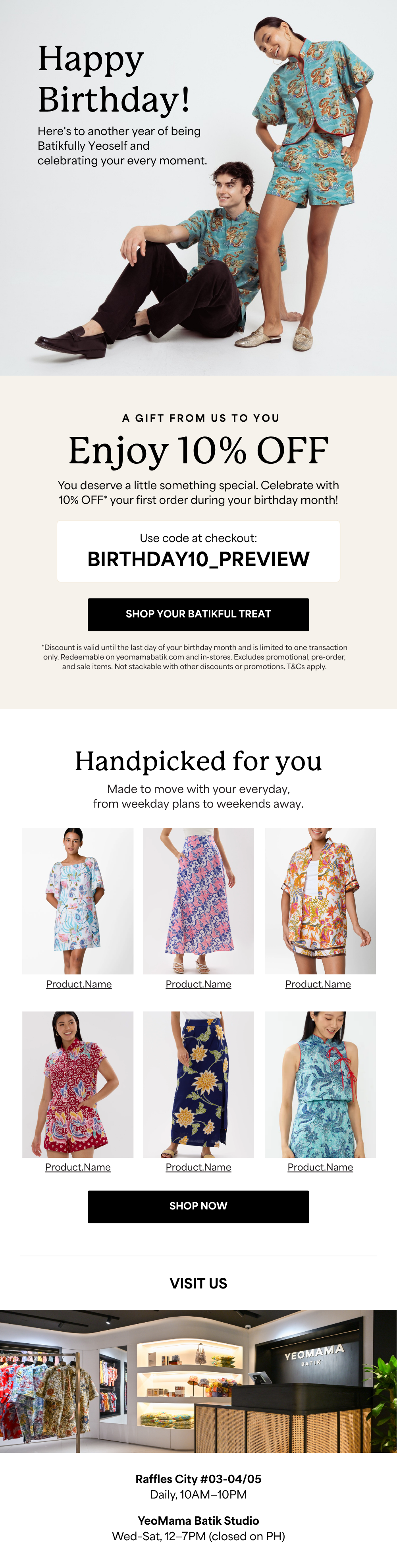 Email ad for YeoMama Batik