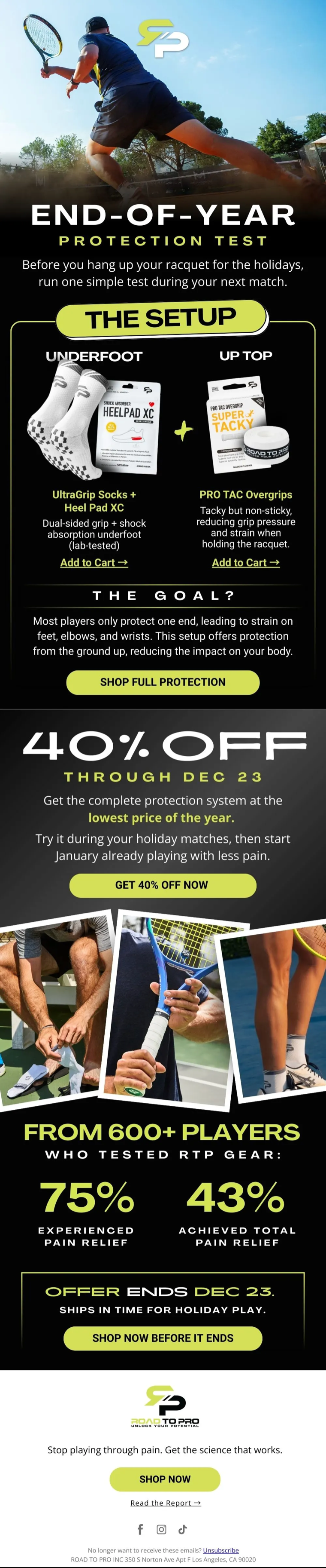 Email ad for RTP Tennis
